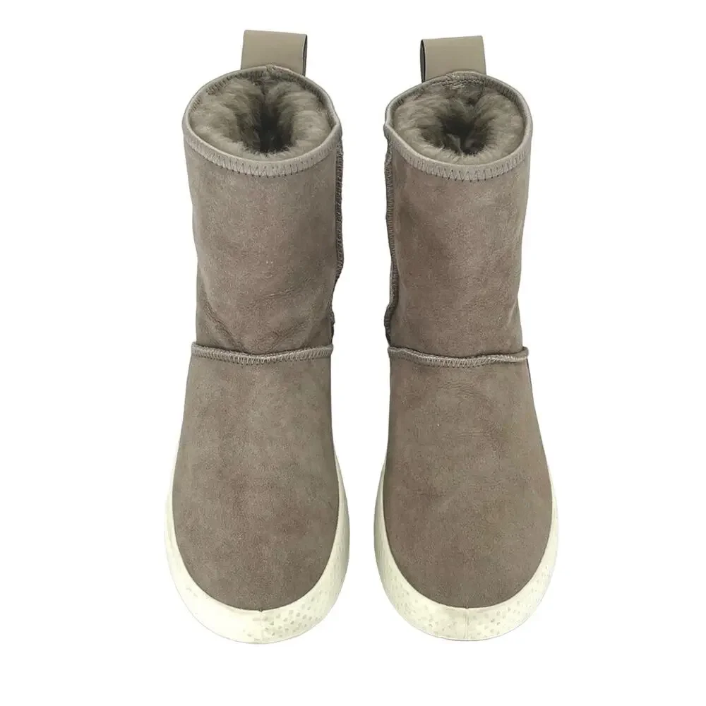 Ecco Women Taupe Winter Boot Size 5-5.5 Leather Shearling Lined Foldable Bootie